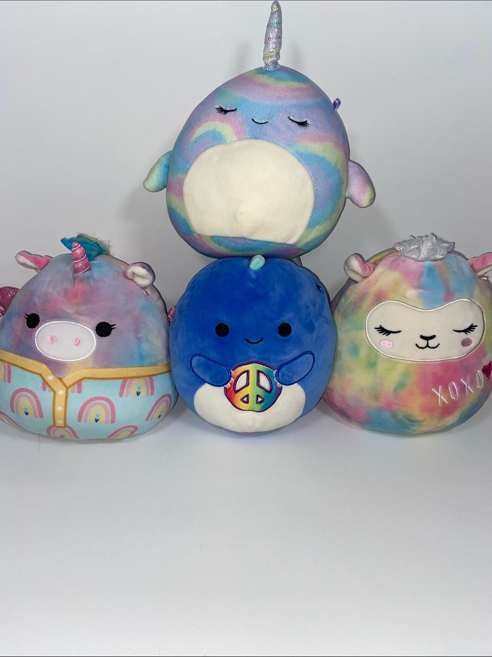 Squishmallows Lot Pastel Rainbow Unicorns & Blue Peace Plush Bundle Set